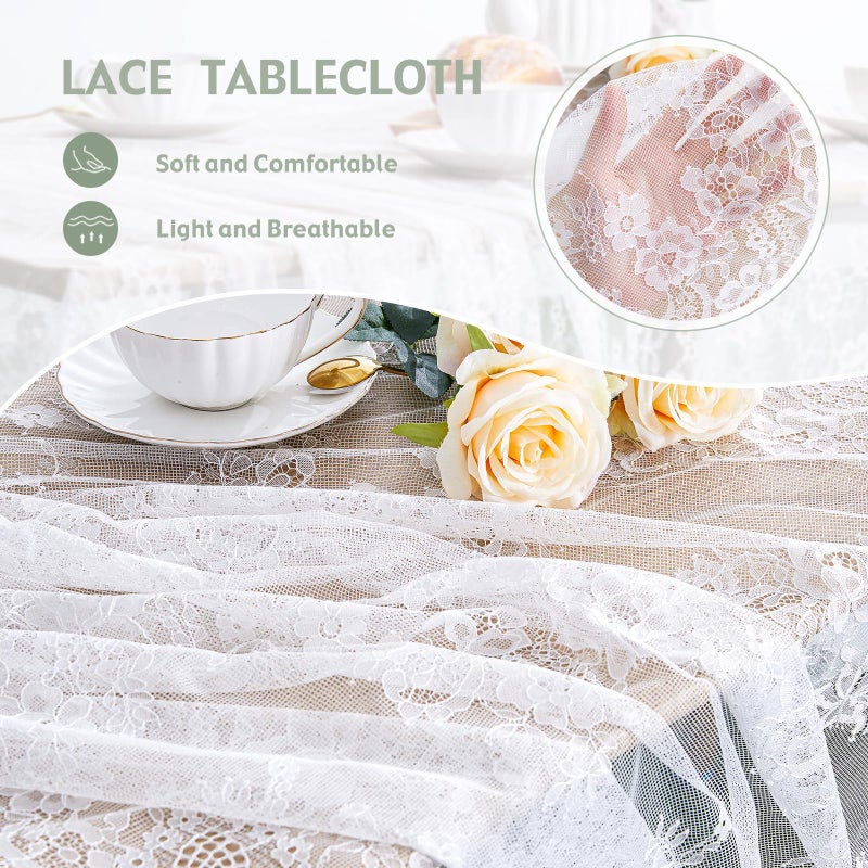 SoarDream White Lace Tablecloth 60x120 Inches Wedding Tablecloth Rectangular Farmhouse Table Cloth Classic Vintage Lace Fabric for Fall Tea Party Wedding Decorations Home Decor - Image 4